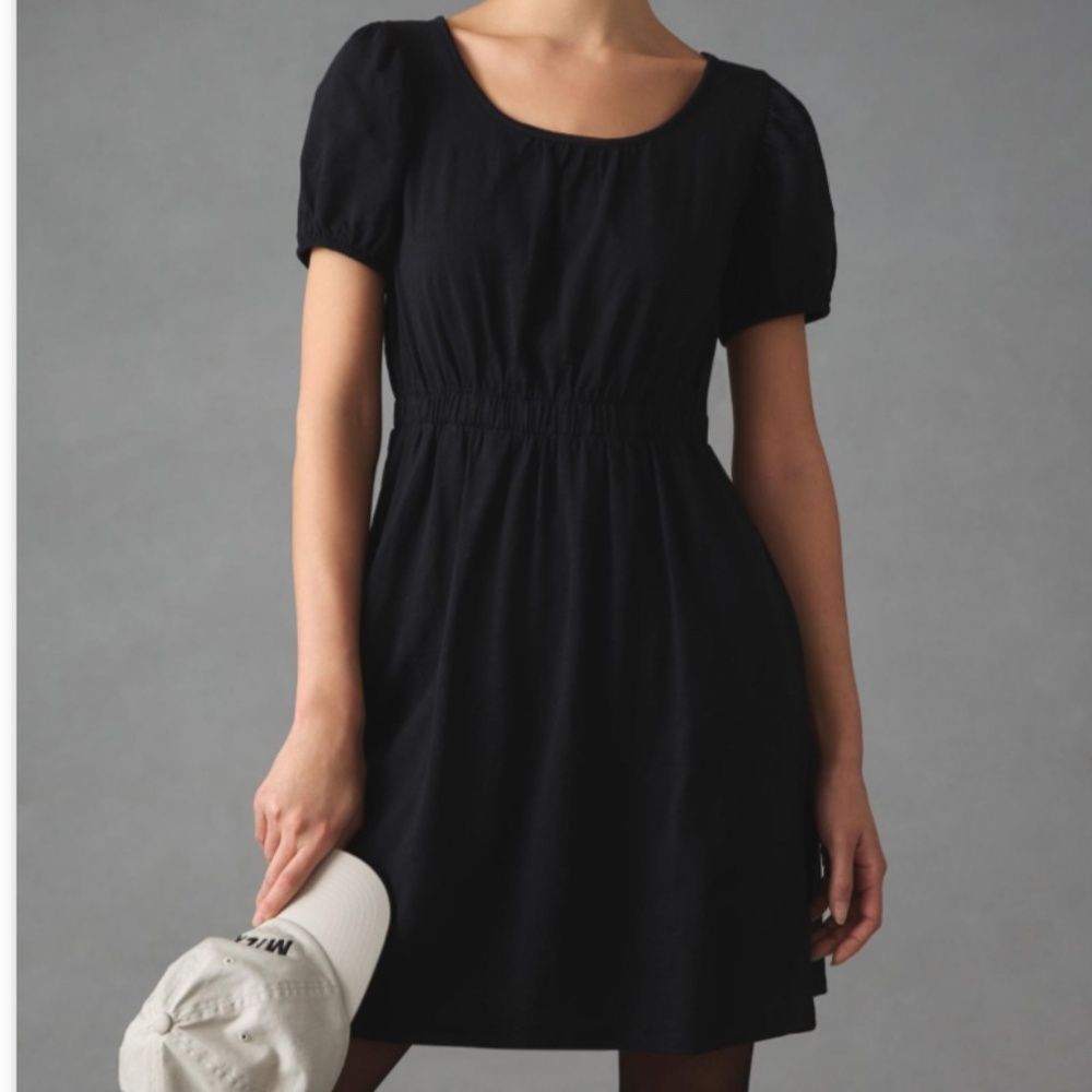 Anthropologie Daily Practice Black Cap Sleeve Dress M